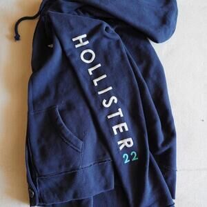 Y2K Hollister Cotton Hoodie Embroidered Logo Soft Button Closure sz L Preppy